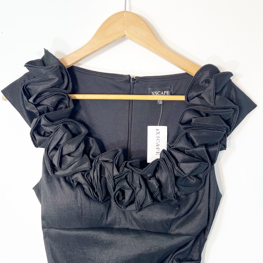 NEW Xscape Ruffled Collar Formal Cocktail Midi Dress Size 10 - Picture 2 of 15